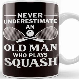 Baskı Dükkanı Old Man Squash Player Indoor Tennis Court Ball Sports Match Kupa