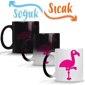 Baskı Dükkanı Pembe Yavru Flamingo 2 Sihirli Porselen Kupa
