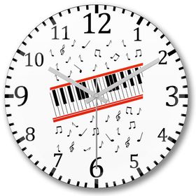 Baskı Dükkanı Piano Piyano Müzik Notaları Bombeli Gerçek Cam Duvar Saati