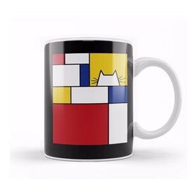 Baskı Dükkanı Piet Mondrian Inspired Cat Kedi Kupa