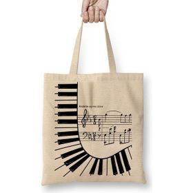 Baskı Dükkanı Piyano Müzik Notaları Bez Uzun Saplı Krem Rengi Çanta