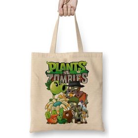 Baskı Dükkanı Plants Vs Zombies Bez Uzun Saplı Krem Rengi Çanta