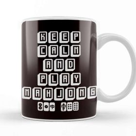 Baskı Dükkanı Play Mahjong Tiles Mah-Jongg Player Chinese Board Game Fan Porselen 330 ml Beyaz Kupa Bardak