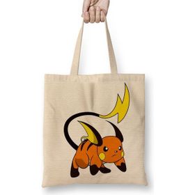 Baskı Dükkanı Pokemon Go Pikachu Raichu Bez Uzun Saplı Krem Rengi Çanta
