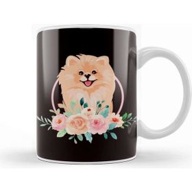 Baskı Dükkanı Pomeranian Flowers Pommy Pom Dog Breed German Spitz Puppy Porselen 330 ml Beyaz Kupa Bardak