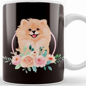 Baskı Dükkanı Pomeranian Flowers Pommy Pom Dog Breed German Spitz Puppy Porselen 330 ml Beyaz Kupa Bardak