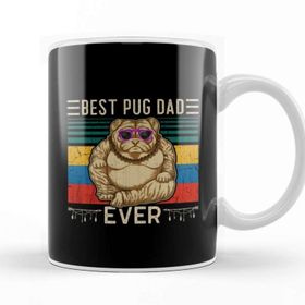 Baskı Dükkanı Porselen Beyaz Best Pug Dad Ever Köpek 01 Kupa Bardak