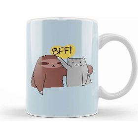 Baskı Dükkanı Porselen Beyaz Bff Sloth And Cat Kedi Kupa Bardak