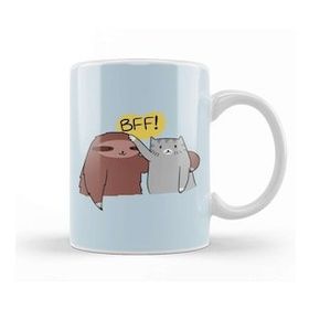 Baskı Dükkanı Porselen Beyaz Bff Sloth And Cat Kedi Kupa Bardak