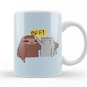 Baskı Dükkanı Porselen Beyaz Bff Sloth And Cat Kedi Kupa Bardak
