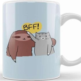 Baskı Dükkanı Porselen Beyaz Bff Sloth And Cat Kedi Kupa Bardak