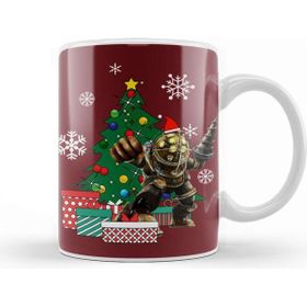 Baskı Dükkanı Porselen Beyaz Big Daddy Bioshock Around The Christmas Tree Kupa Bardak
