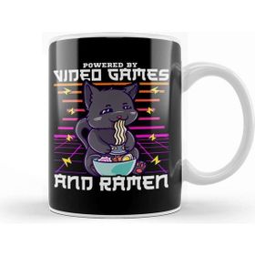 Baskı Dükkanı Powered By Video Games Ramen Anime Cat Kupa Bardak