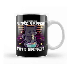 Baskı Dükkanı Powered By Video Games Ramen Anime Cat Kupa Bardak