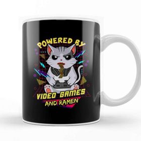 Baskı Dükkanı Powered By Video Games Ramen Anime Cat Kupa Bardak