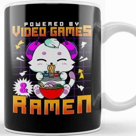 Baskı Dükkanı Powered By Video Games Ramen Anime Cat Kupa Bardak