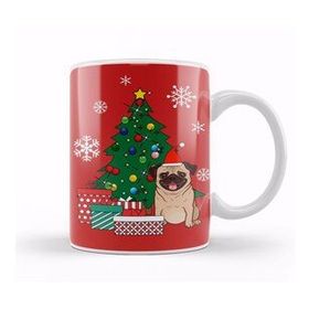 Baskı Dükkanı Pug Around The Christmas Tree Kupa