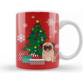 Baskı Dükkanı Pug Around The Christmas Tree Kupa