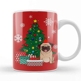 Baskı Dükkanı Pug Around The Christmas Tree Kupa
