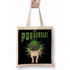 Baskı Dükkanı Pug Dog Puggernaut Life Funny Gift Bez Uzun Saplı Krem Rengi Çanta