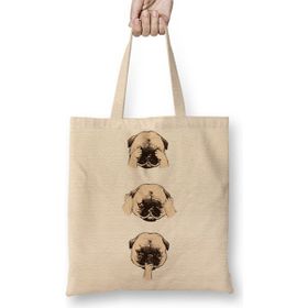 Baskı Dükkanı Pug Köpek 05 Bez Uzun Saplı Krem Rengi Çanta