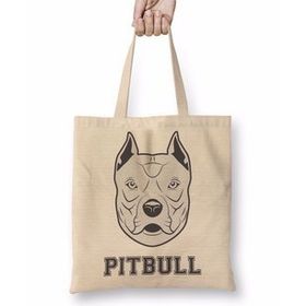 Baskı Dükkanı Pug Köpek Pit Bull Face Pitbull Aşıklar Bez Uzun Saplı Krem Rengi Çanta