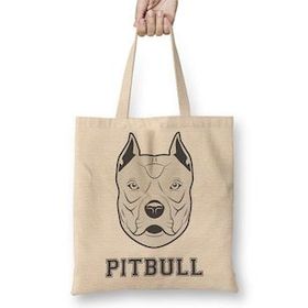 Baskı Dükkanı Pug Köpek Pit Bull Face Pitbull Aşıklar Bez Uzun Saplı Krem Rengi Çanta