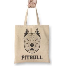 Baskı Dükkanı Pug Köpek Pit Bull Face Pitbull Aşıklar Bez Uzun Saplı Krem Rengi Çanta