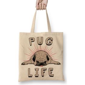 Baskı Dükkanı Pug Life Köpek Bez Uzun Saplı Krem Rengi Çanta