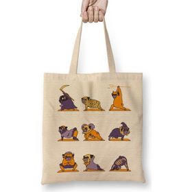 Baskı Dükkanı Pug Yoga Köpek Bez Uzun Saplı Krem Rengi Çanta