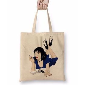 Baskı Dükkanı Pulp Fiction 02 Bez Uzun Saplı Krem Rengi Çanta