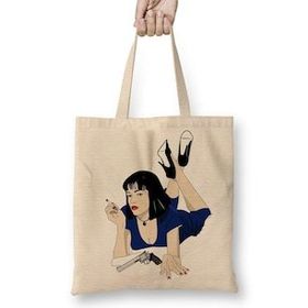 Baskı Dükkanı Pulp Fiction 02 Bez Uzun Saplı Krem Rengi Çanta