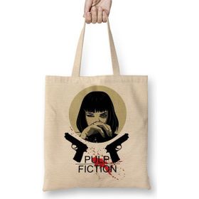 Baskı Dükkanı Pulp Fiction Bez Uzun Saplı Krem Rengi Çanta