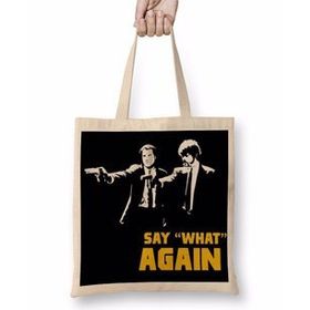 Baskı Dükkanı Pulp Fiction Black Bez Uzun Saplı Krem Rengi Çanta