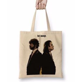 Baskı Dükkanı Pulp Fiction Foot Massage Bez Uzun Saplı Krem Rengi Çanta