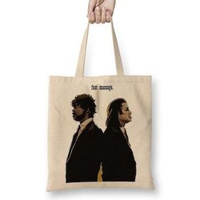 Baskı Dükkanı Pulp Fiction Foot Massage Bez Uzun Saplı Krem Rengi Çanta