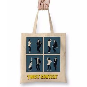 Baskı Dükkanı Pulp Fiction Twist Contest Concurso Danca Mia E Vicent 2 Bez Uzun Saplı Krem Rengi Çanta