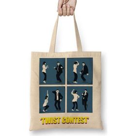 Baskı Dükkanı Pulp Fiction Twist Contest Concurso Danca Mia E Vicent 2 Bez Uzun Saplı Krem Rengi Çanta