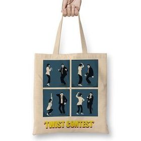Baskı Dükkanı Pulp Fiction Twist Contest Concurso Danca Mia E Vicent 2 Bez Uzun Saplı Krem Rengi Çanta