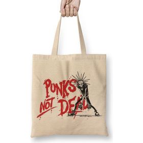 Baskı Dükkanı Punks Not Dead Bez Uzun Saplı Krem Rengi Çanta