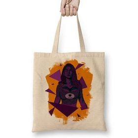 Baskı Dükkanı Purple Girl Bez Uzun Saplı Krem Rengi Çanta