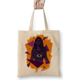 Baskı Dükkanı Purple Girl Bez Uzun Saplı Krem Rengi Çanta