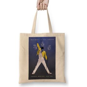Baskı Dükkanı Queen Freddie Mercury 03 Bez Uzun Saplı Krem Rengi Çanta