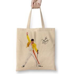 Baskı Dükkanı Queen Freddie Mercury Bez Uzun Saplı Krem Rengi Çanta