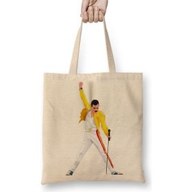 Baskı Dükkanı Queen Freddie Mercury Bez Uzun Saplı Krem Rengi Çanta