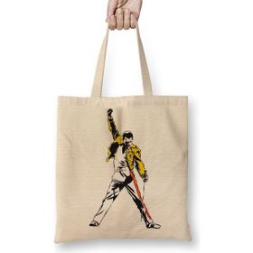 Baskı Dükkanı Queen Freddie Mercury Bez Uzun Saplı Krem Rengi Çanta