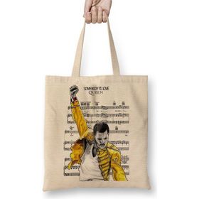 Baskı Dükkanı Queen Freddie Mercury Bez Uzun Saplı Krem Rengi Çanta