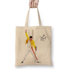 Baskı Dükkanı Queen Freddie Mercury Bez Uzun Saplı Krem Rengi Çanta