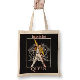 Baskı Dükkanı Queen Freddie Mercury Bez Uzun Saplı Krem Rengi Çanta