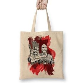 Baskı Dükkanı Ragnar Vickings Ragnar Lodbrok Bez Uzun Saplı Krem Rengi Çanta